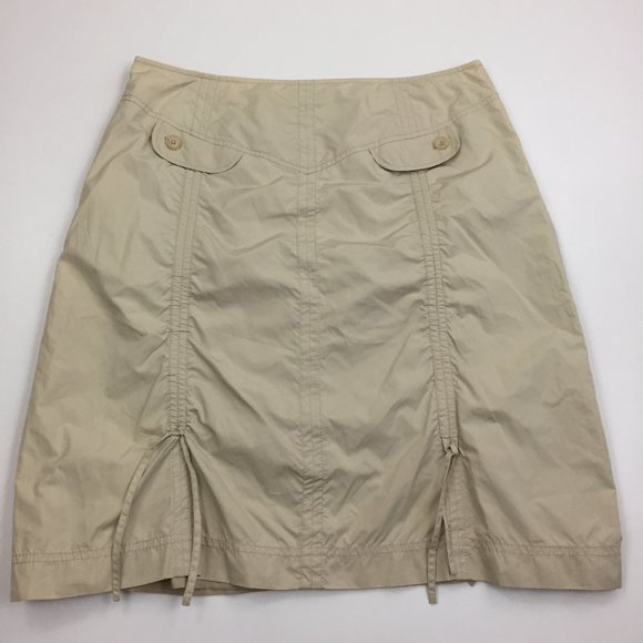 NWT JAVIER SIMORRA Beige/Sand Adj Drawstring  Exposed Zipper Front Lined Skirt - Picture 11 of 13